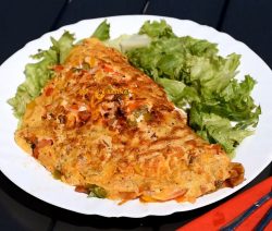 omelette with bacon cheese vegetables and sour cream recipe